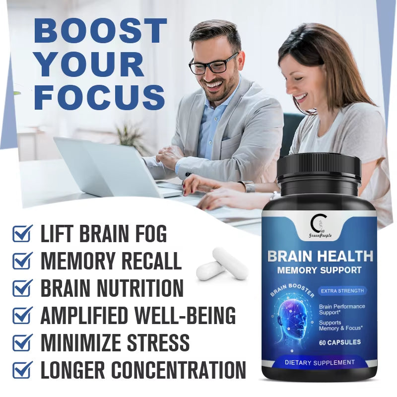 GPGP Greenpeople 60Pc Brain Health Capsule for Concentration Brain Booster Focus Memory Clarity Pill Vitamin B6 Brain Supplement