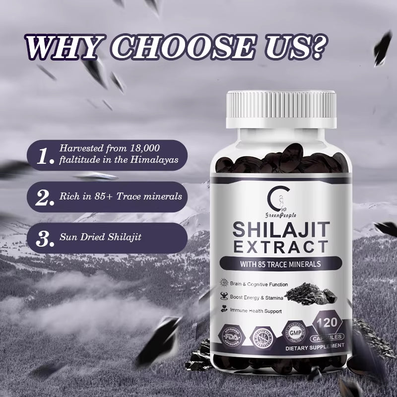 GPGP Greenpeople Shilajit Extract Capsule with 85+Trace Minerals & Fulvic Acid Himalayan Pure Original Shilajit Resein Energy