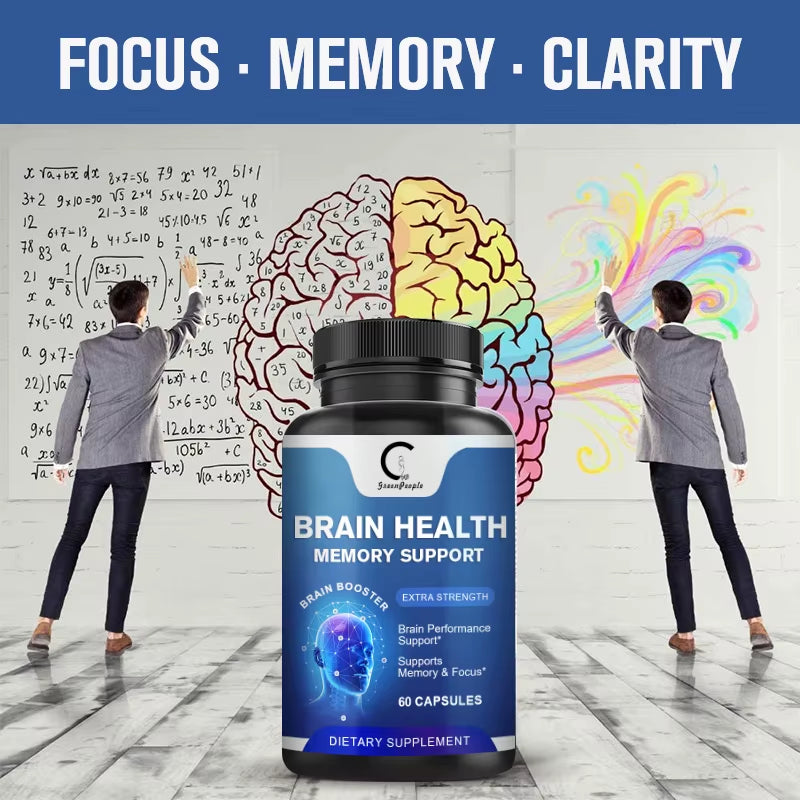 GPGP Greenpeople 60Pc Brain Health Capsule for Concentration Brain Booster Focus Memory Clarity Pill Vitamin B6 Brain Supplement